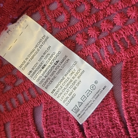 Chico's Deep Cherry Lace Kimono with Fringe Detail- NEW WITH TAGS! Sz L/XL - Picture 6 of 7
